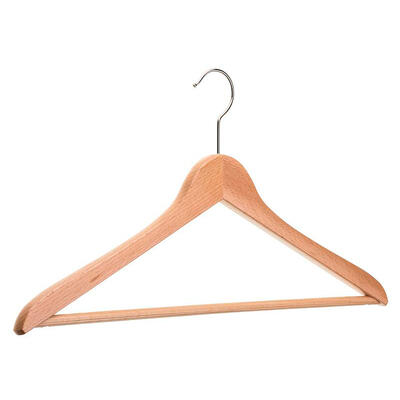 100 Perchas de Madera Natural Gancho Cromado